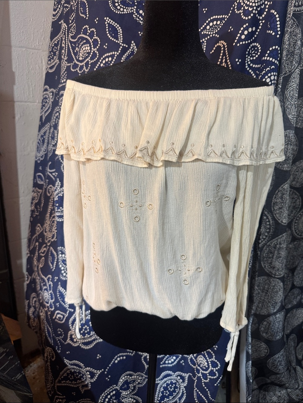 Reba Off-Shoulder Cream Eyelet Ruffled Tunic